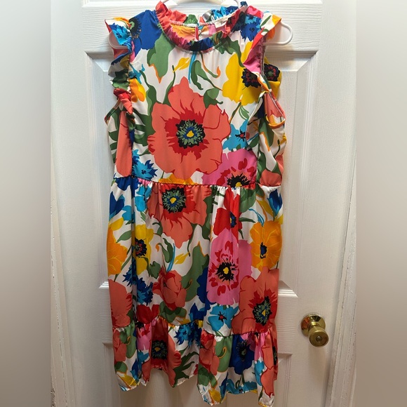 Beeson River Dresses & Skirts - Beeson River Coral & Multicolor Floral Ruffle Dress